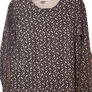 Lands End Long Sleeve Shirt Black/White Paisley S/P